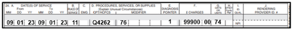Claim example 2 of 4

Block 24 of 1500 claim form billing