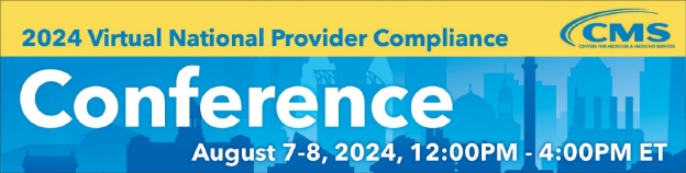blue and yellow banner with white text about Virtual National Provider Compliance Conference



