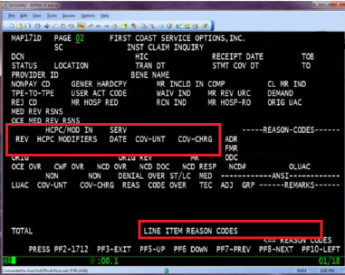 DDE - Claim summary inquiry (12) screen, with the line item detailed information (MAP171D)