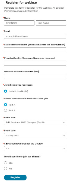 Registration form