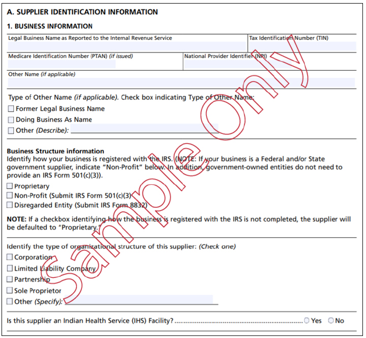 icture of Section A of the application. You need to provide the supplier identification information in section 2A.