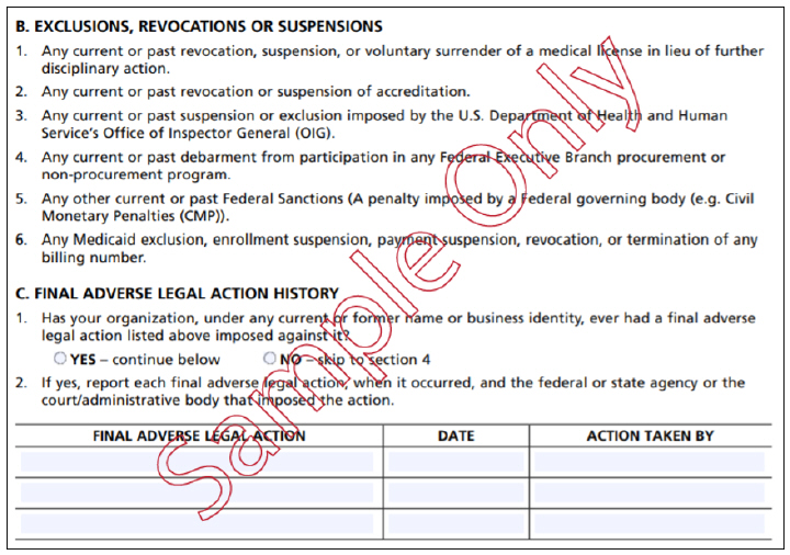 ere is a screenshot of the final adverse legal action section.