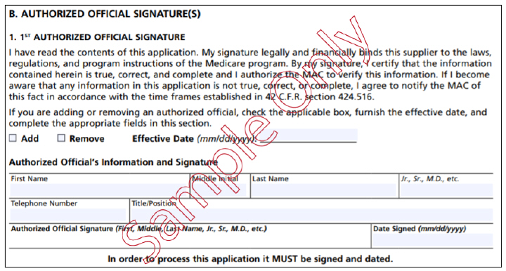 ere is a screenshot of the authorized official signature page.