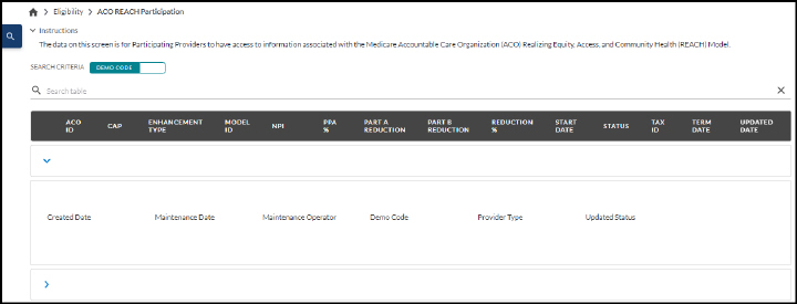 rt A ACO REACH Participation details screen