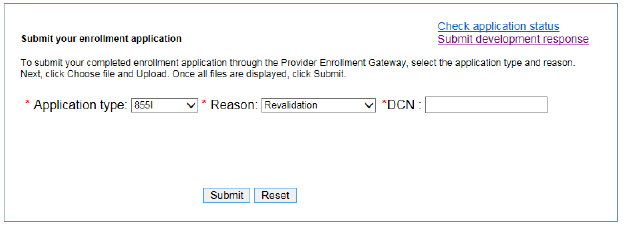 is image shows the additional field required when submitting a revalidation application that requires the user to identify their revalidation DCN.