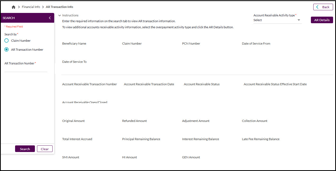Información de las transacciones de AR