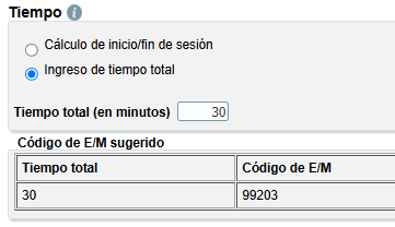 Ingreso de tiempo total