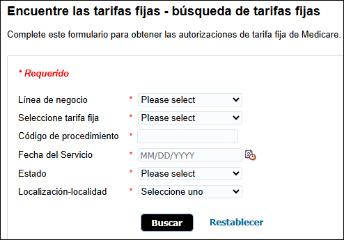 Búsqueda de tarifas fijas