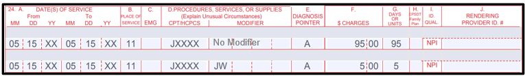 JW modifier billing example
