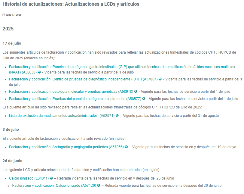 Historial de actualizaciones de LCD