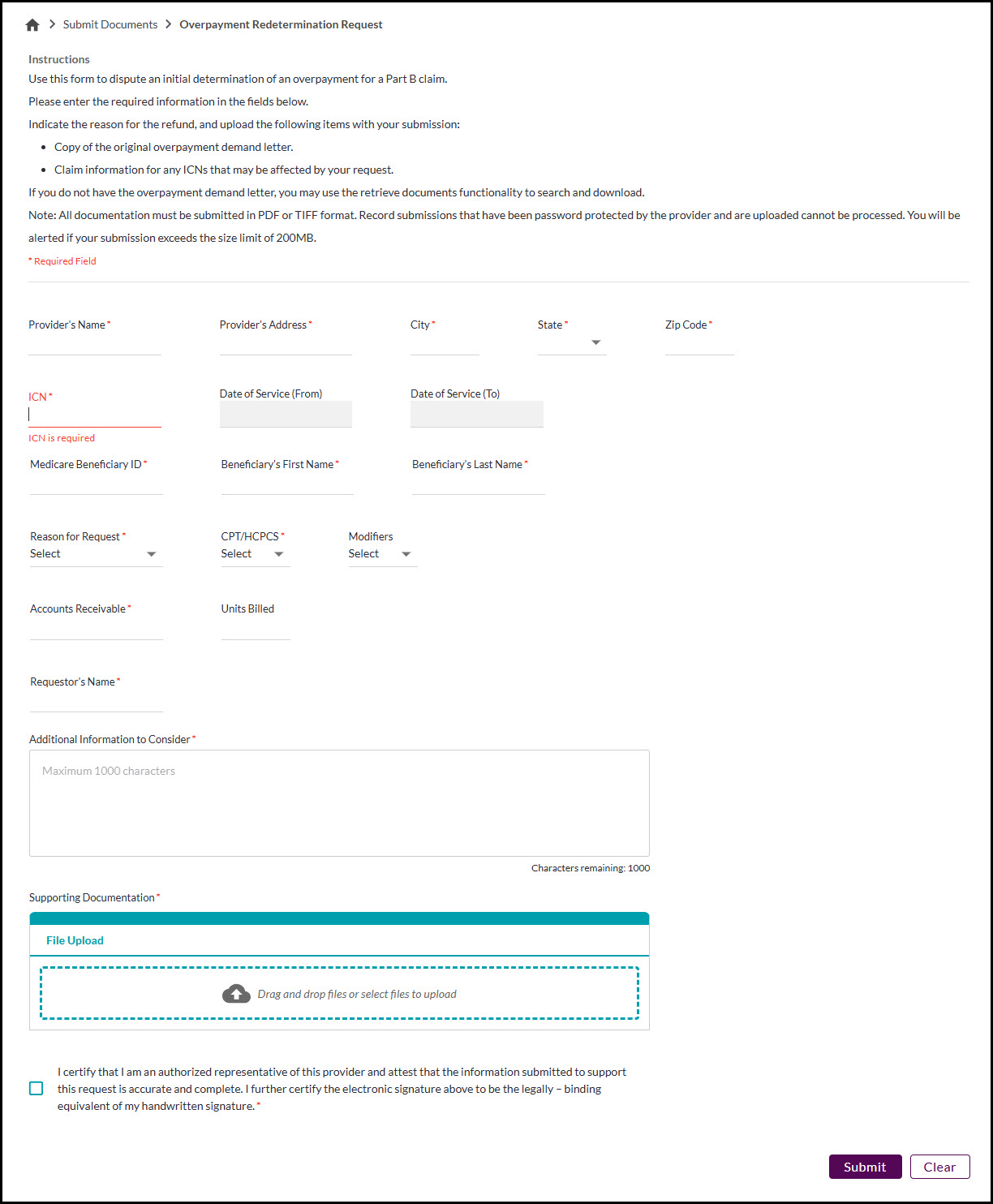  Part B – Overpayment Redetermination Request