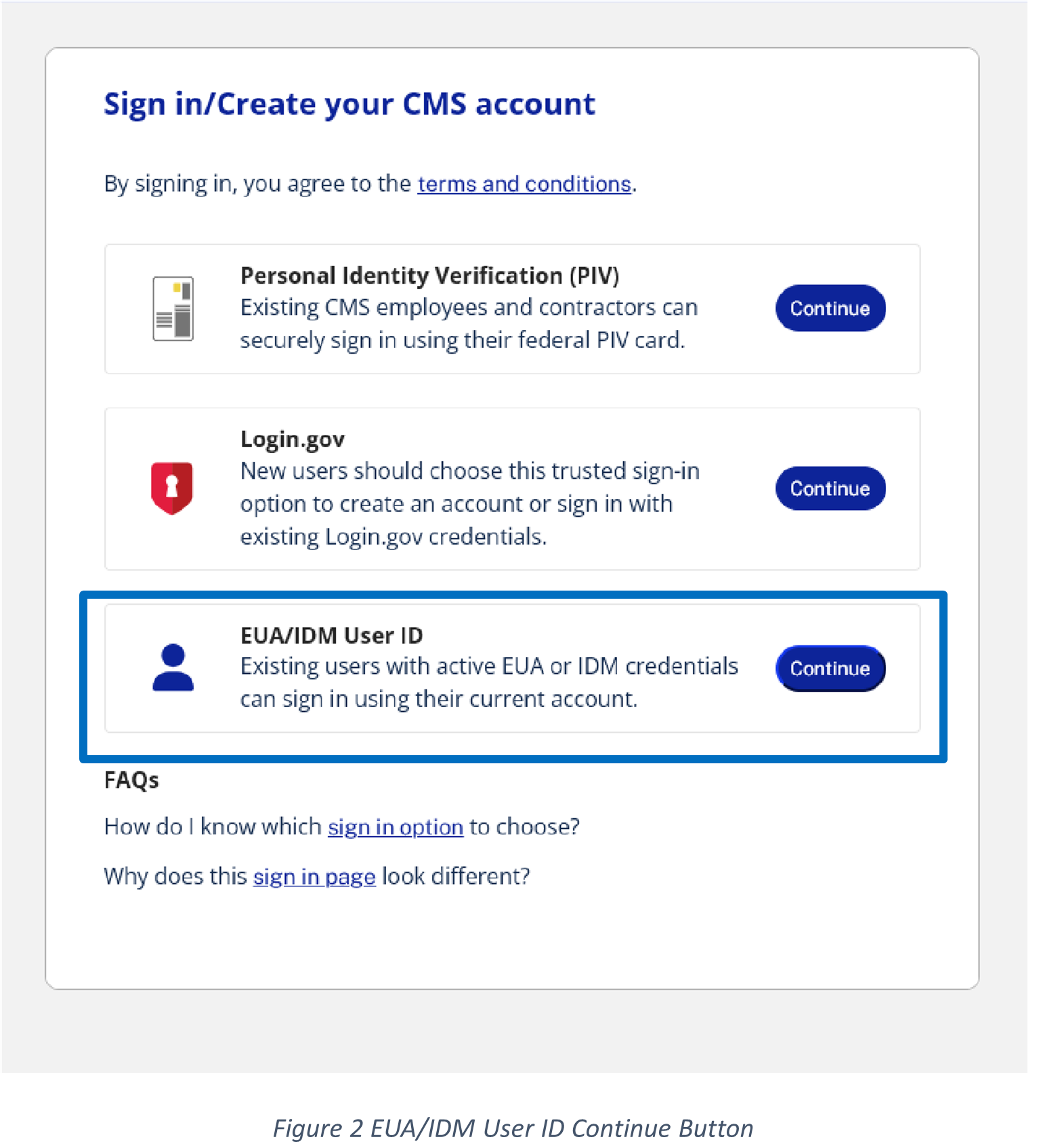 eua/idm user id continue button