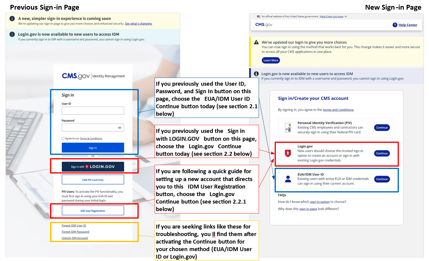 previous vs new sign in page