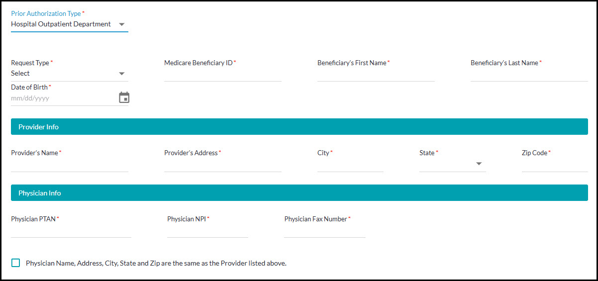 Prior Authorization Request  – HOPD