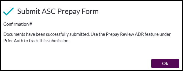 Confirmación de la presentación del formulario de prepago de ASC