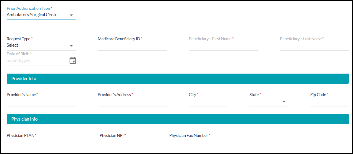 Solicitud de autorización previa de la Parte B - ASC 1