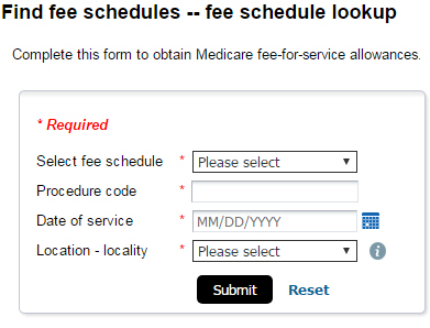 fee schedule lookup form