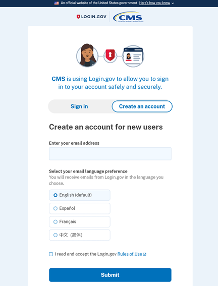 login.gov screen creating an account