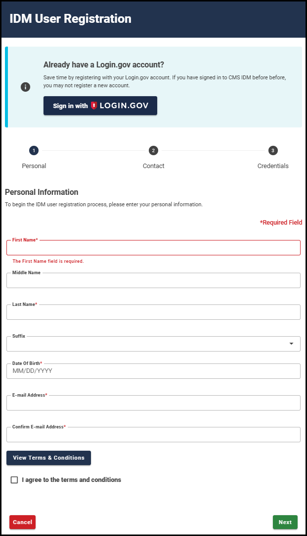 inscripción de nuevo usuario de IDM