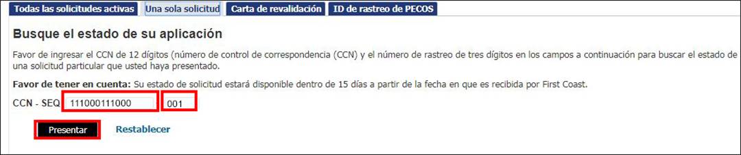 Una sola solicitud: presentar