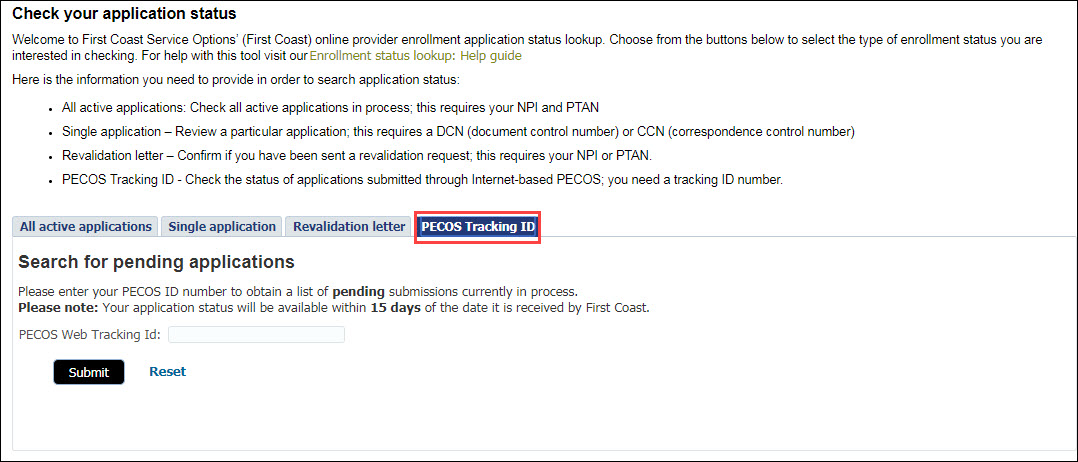 PECOS Tracking ID