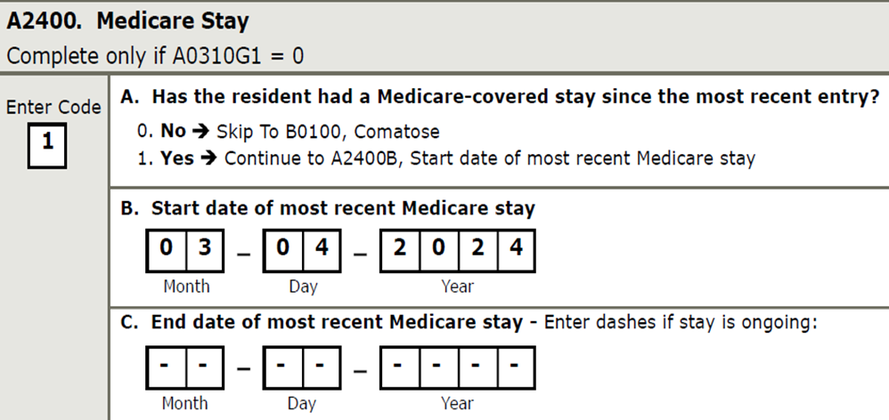 screen shot of A2400 Medicare Stay