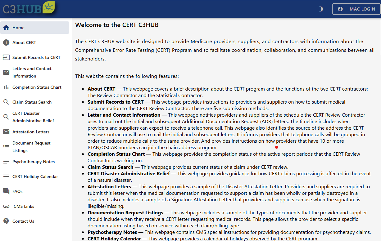 Image of Welcome page for C3Hub