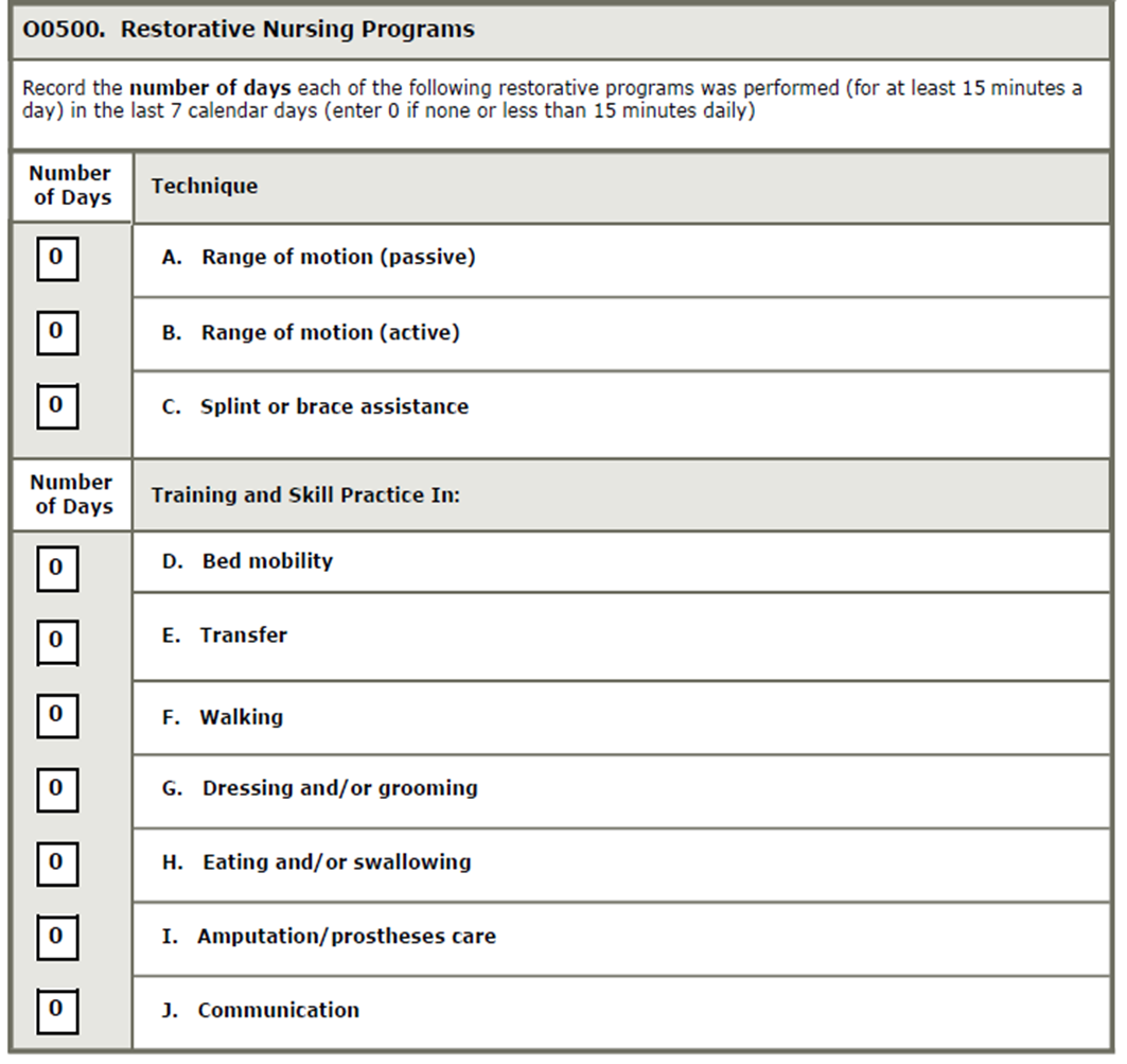 screen shot of O0500 Restorative Nursing Programs