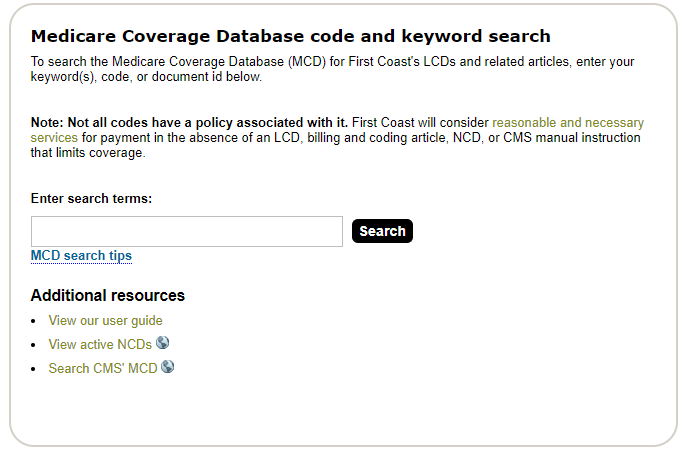 advanced LCD search of the Medicare Coverage database