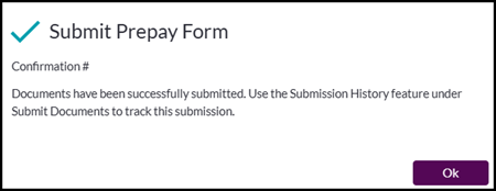 Prepay Form Submission Confirmation