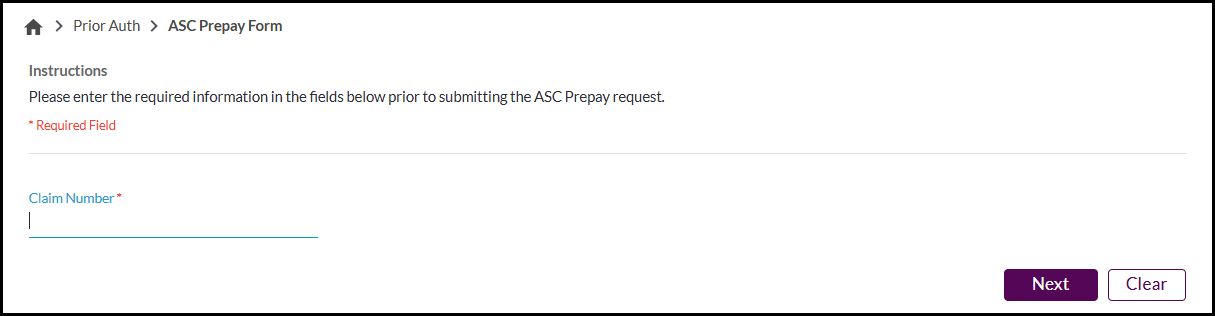 Número de reclamación del formulario de prepago de ASC