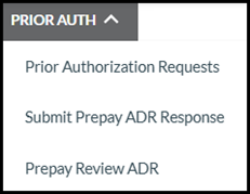 Menú de autorización previa