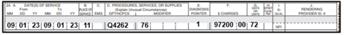 Claim 3 of 4 example Block 24 of the 1500 claim form billing