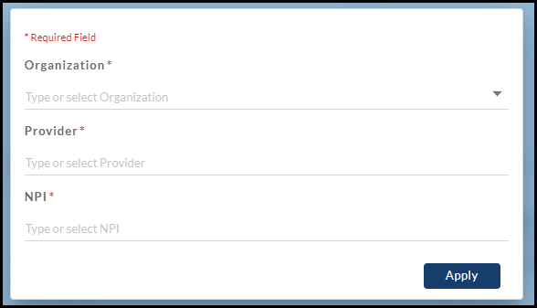 organization provider npi selection box