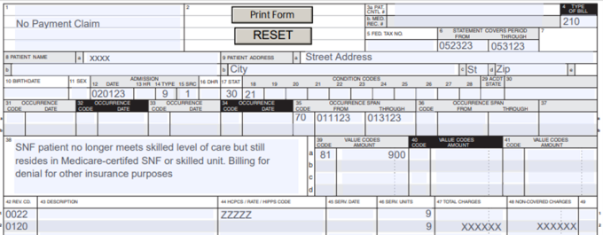 Patient previously dropped to non-skilled care - denial needed for other insurers 