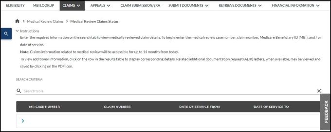 Figure 14: MR Claims Search Results
