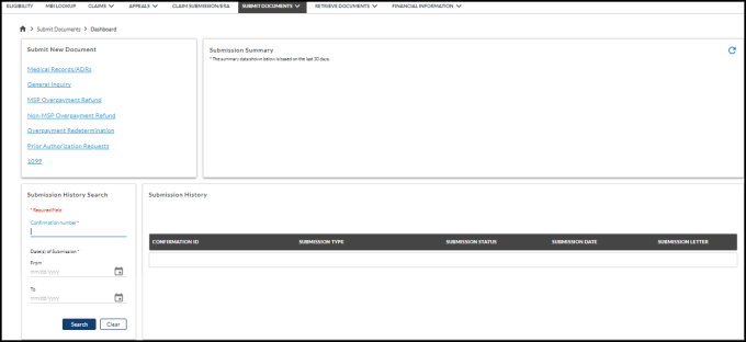 Part B Submit Documents Dashboard