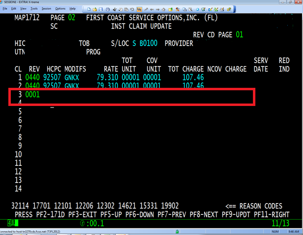 keying revenue code lines in Direct data entry