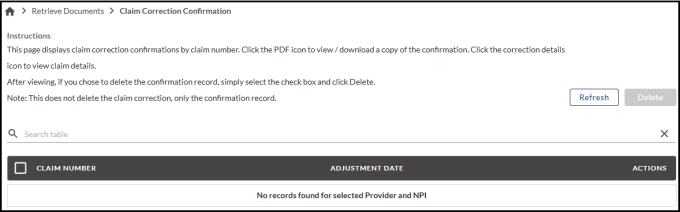 Claim correction confirmation screen