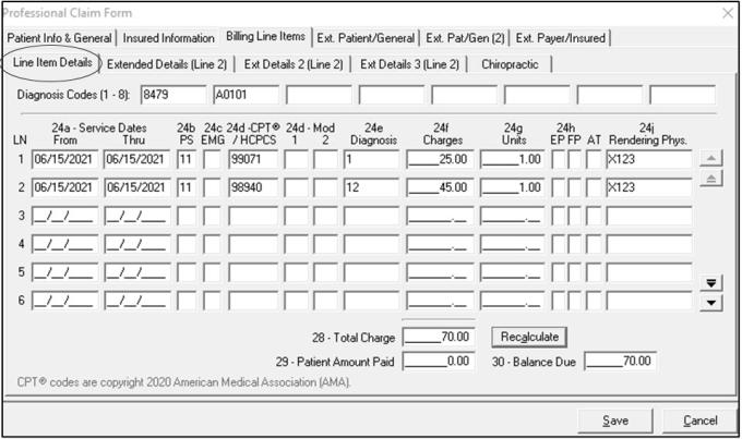 Detalles del elemento de línea
