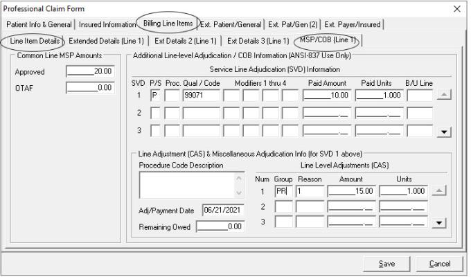 Detalles del elemento de línea: MSP/COB