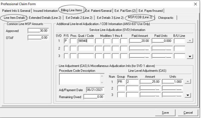 Line item: MSP/COB 2