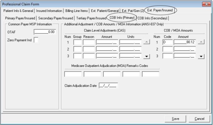 Pagador extendido: MSP/COB