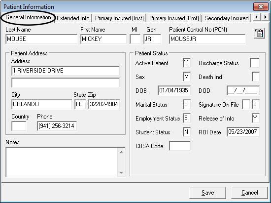 Patient info: Primary insured prof