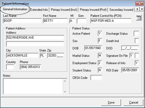 Información del paciente: MSP general