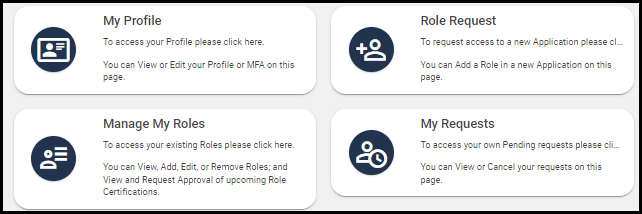 Pantalla de inicio mostrando los cuadros de opciones