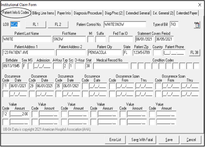 Información del paciente en una reclamación institucional
