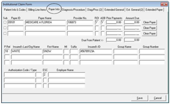 Reclamaciones institucionales - información del pagador
