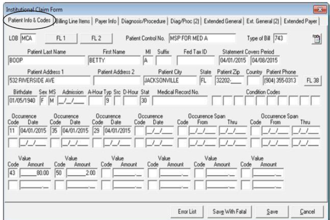 Reclamación institucional - información del paciente