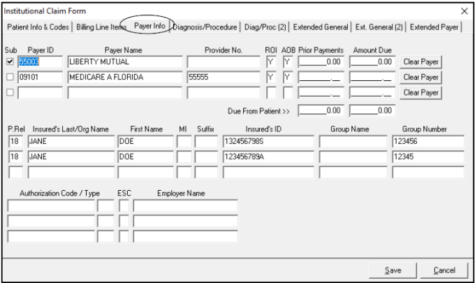 Institucional - información del pagador MSP